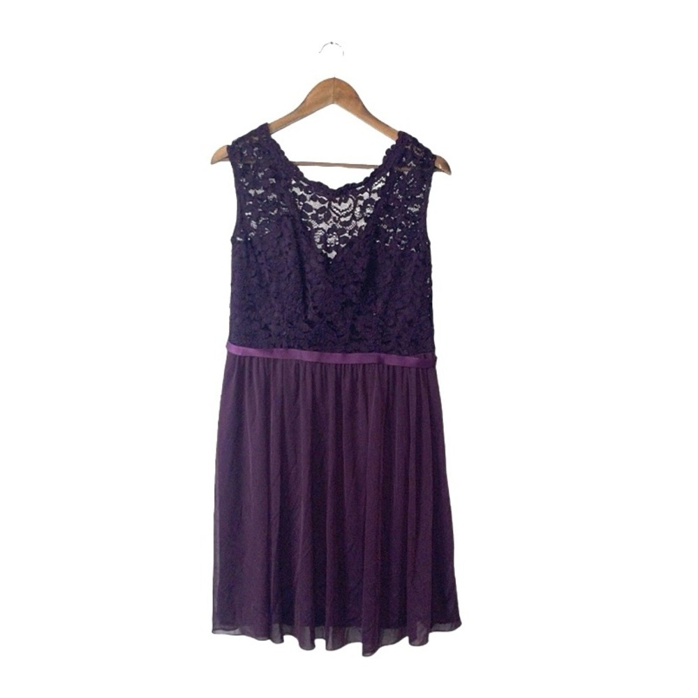 David's Bridal Plum Purple Lace Chiffon Midi Dress Wedding Guest F17019 Size 12